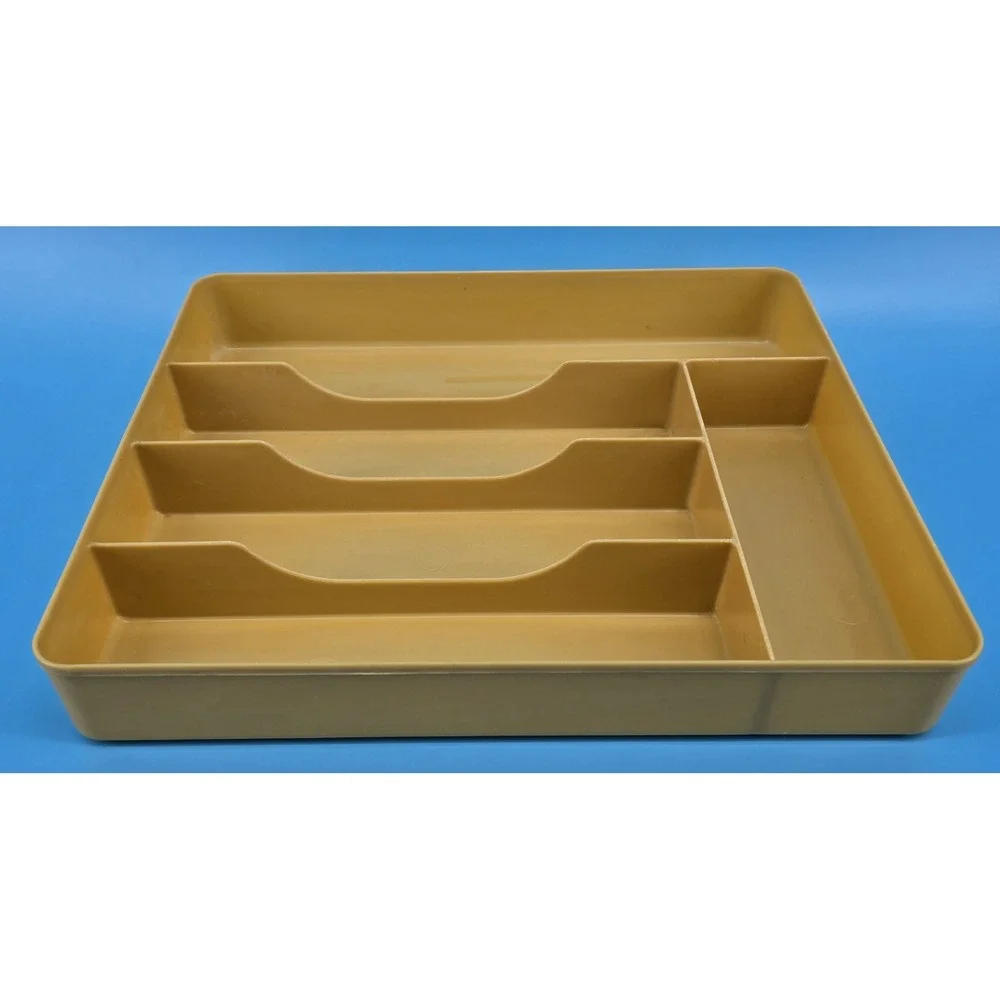 Vtg Harvest Gold‎ Hard Plastic Silverware Tray 5 Sections 13.5x11.5x2
